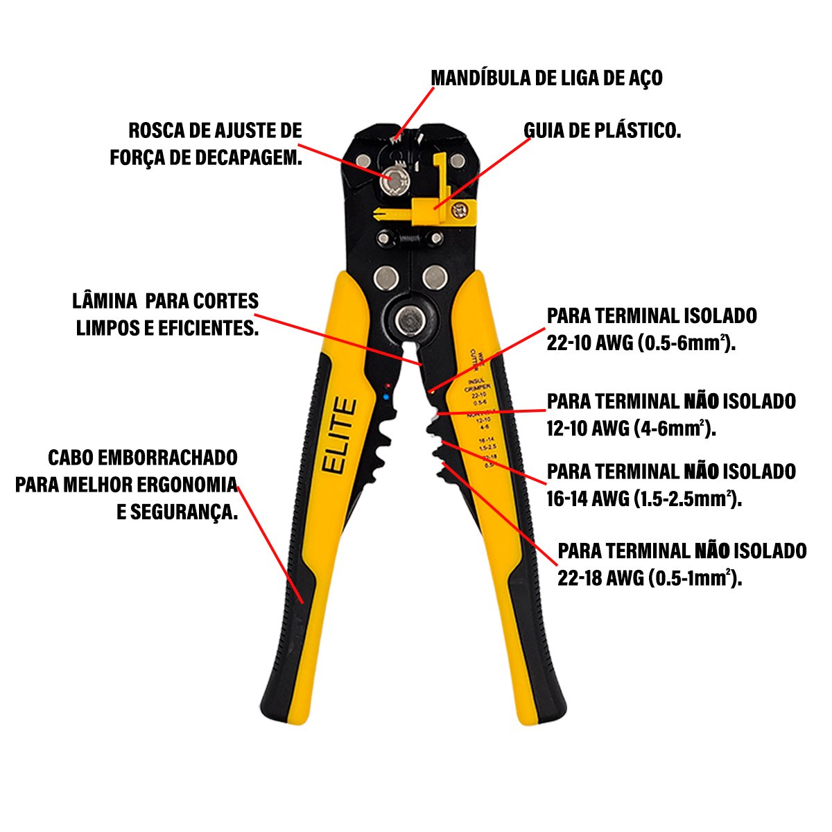 Alicate Desencapador e Crimpador de Fios Elétricos Elite - 5