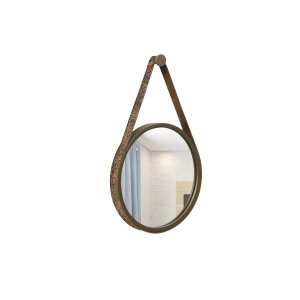 Espelho Decorativo Adnet Marrom Alça Courino Rajado 20 Cm Redondo Marrom/rajado, 20 Cm