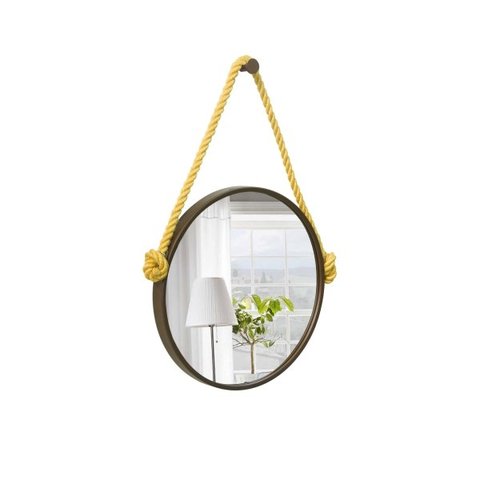 Espelho Decorativo Adnet Marrom Alça Sisal Yellow 60 cm Redondo 60 cm