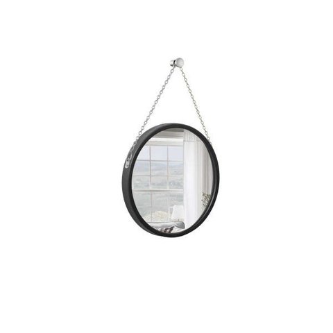 Espelho Decorativo Adnet Preto Alça Corrente 30 cm Redondo 30 cm
