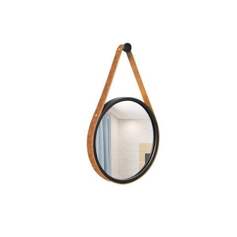 Espelho Decorativo Adnet Preto Alça Courino Rajada 20 Cm Redondo Preto/rajado, 20 Cm