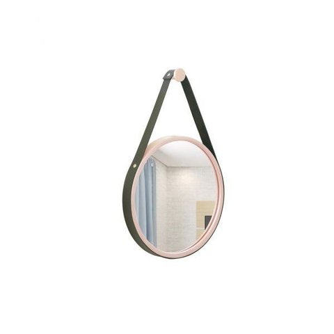 Espelho Decorativo Adnet Rosa Alça Courino Preta 20 Cm Redondo Rosa/preto, 20 Cm