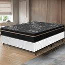 Ver imagem 1 de Cama Box Branca + Colchão Casal Bariloche Preto Molas Ensacadas One Face 138x188x63cm