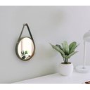 Ver imagem 2 de Espelho Decorativo Adnet Verde Alça Courino Preta 20 Cm Redondo Verde/preto, 20 Cm