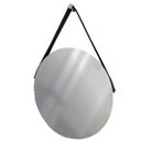 Ver imagem 1 de Espelho Decorativo Adnet Vintage Alça Courino Preto 40 cm Redondo