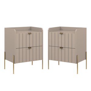 Conjunto Mesa Cabeceira para Quarto Conect 100% Mdf 45cm Pés Moderno Dourado
