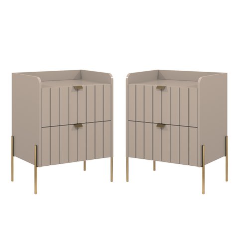 Conjunto Mesa Cabeceira para Quarto Conect 100% Mdf 45cm Pés Moderno Dourado