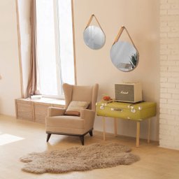 Espelho Decorativo Adnet Vintage Alça Courino Rajado 40 cm Redondo - 2