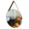 Espelho Decorativo Adnet Vintage Alça Courino Rajado 40 cm Redondo - 5