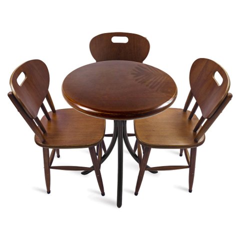 Cj Mesa Madeira 60cm - Bistrô Fixa 78cm + 3 Cadeiras 43 - Natural - Liso