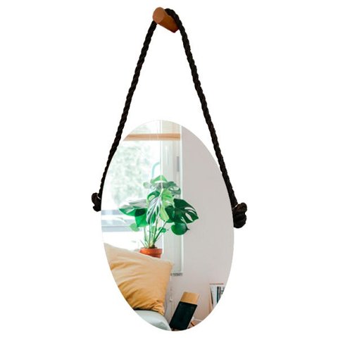 Espelho Decorativo Adnet Vintage Alça Sisal Black Oval 60x40 cm 40 x 60 cm Oval
