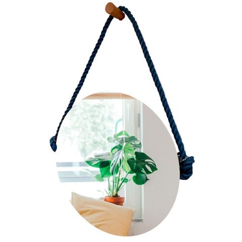 Espelho Decorativo Adnet Vintage Alça Sisal Blue 60 cm Redondo 60 cm