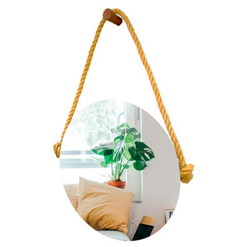Espelho Decorativo Adnet Vintage Alça Sisal Yellow 50 cm Redondo 50 cm