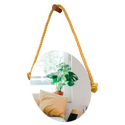 Espelho Decorativo Adnet Vintage Alça Sisal Yellow 60 cm Redondo 60 cm - 1