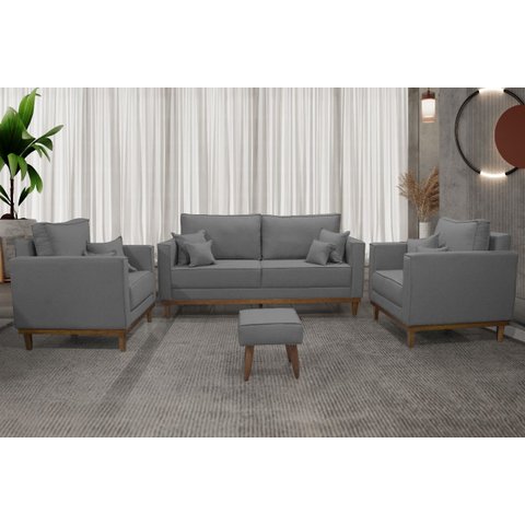 Kit Sofá 3 Lugares E 2 Poltronas Beny - Suede Grafite
