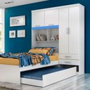 Ver imagem 2 de Guarda Roupa Solteiro com Bicama 4 Portas 2 Gavetas e Bau Milena Acp Móveis Branco/azul