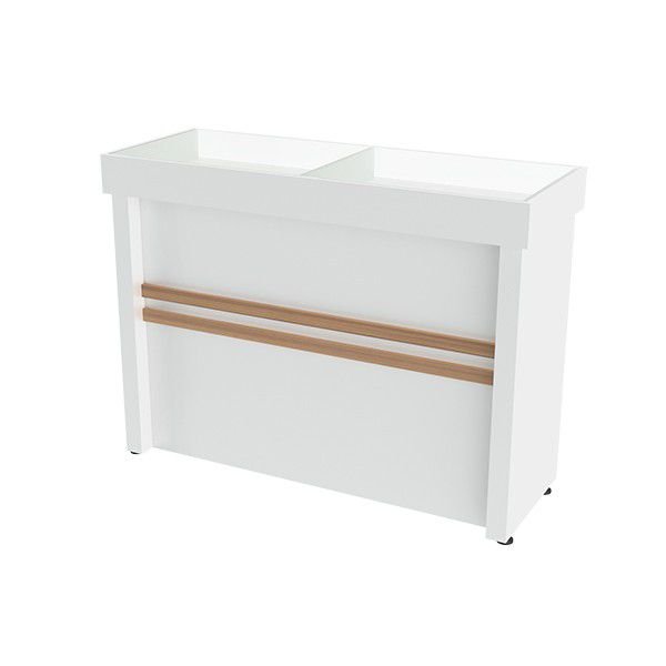 Balcão Expositor Para Loja Tampo De Vidro MDF Modelo Poli 135x90x50 cm Comac - Branco/Teka - 1