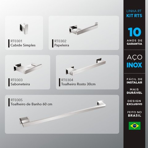 Kit Acessórios Para Banheiros 5 Peças Inox - Kromus Kitrt5