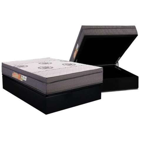 Cama Box Baú Casal: Colchão Anatômico Polar D28 Orthopremium Grey + Base Crc Suede Black (138x188