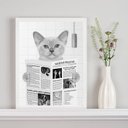 Ver imagem 2 de Quadro Decorativo Gato Lendo Jornal no Banheiro 24x18cm:madeira Preta