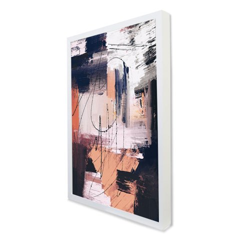 Quadro Decorativo Caixa Alta com Vidro Abstrato Pincelada Rustic TaColado Moldura Branca 120 x 80cm