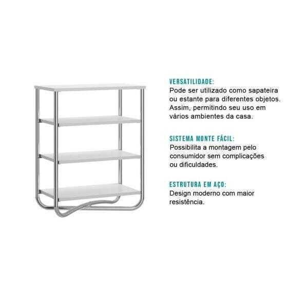 Estante Sapateira Branca e Tubos Cromados Carraro - 3