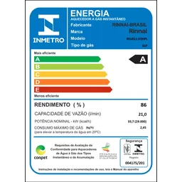 Aquecedor de Água a Gás Rinnai E21 Feh 21 Litros Bivolt Digital Preto - Glp (gás de Botijão) - 6