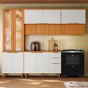 Ver imagem 2 de Cozinha Armário 5 Peças 270 cm Cristaleira Balcão com Tampo MDF Bari Poliman - Freijo Off Acetinado