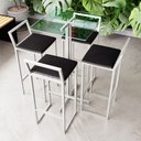 Ver imagem 1 de Conjunto Mesa Alta Bar Bistrô Quadrada Vidro 4 Banquetas Estofado White Don Castro Decor