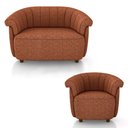 Ver imagem 2 de Conjunto Sala de Estar Decorativo Latvia Sofá Namoradeira e Poltrona Pés de Madeira Linho Terracota 