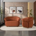 Ver imagem 1 de Conjunto Sala de Estar Decorativo Latvia Sofá Namoradeira e Poltrona Pés de Madeira Linho Terracota 