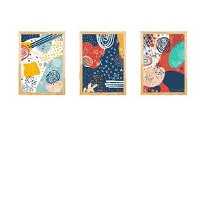 Kit 3 Quadros Decorativos Abstrato Cores Quarto Sala:Natural