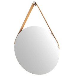Espelho Decorativo Adnet Vintage Alça Courino Caramelo 50 cm Redondo - 5