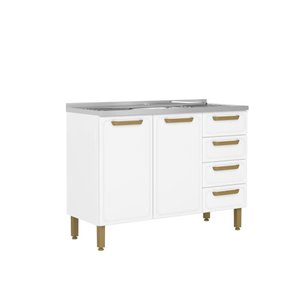 Balcão de Aço Pia 2 Portas 4 Gavetas Branco Bella Bertolini