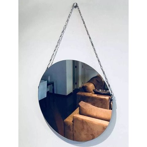 Espelho Vintage com Alça de Corrente com 40 cm de Diâmetro