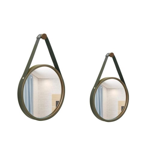 Kit de Espelho Adnet 20 cm e 30 cm com Alça de Couro Ecológico Marrom/Preto