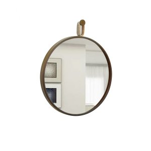 Espelho Decorativo Short Strip Marrom Alça Courino Rajada 60 cm Redondo Marrom/Rajado, 60 cm