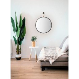 Espelho Decorativo Short Strip Marrom Alça Courino Rajada 60 cm Redondo Marrom/Rajado, 60 cm - 9
