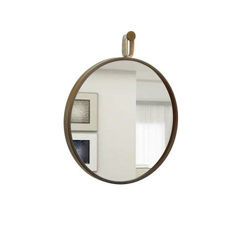 Espelho Decorativo Short Strip Marrom Alça Courino Rajada 60 cm Redondo Marrom/Rajado, 60 cm