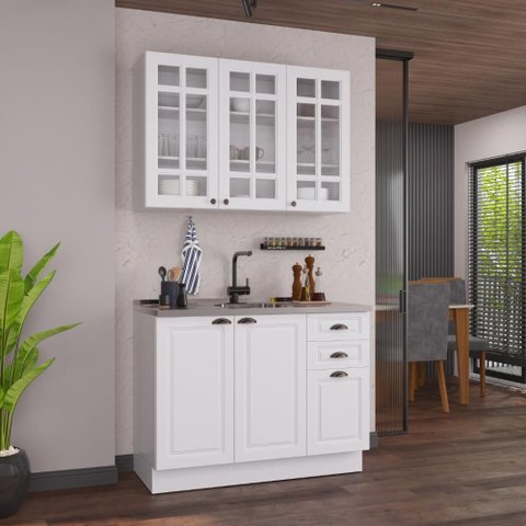 Armário de Cozinha Modulada Compacta Fidelitá Nara 100% MDF 2 Peças 120cm 6 Portas 2 Gavetas sem