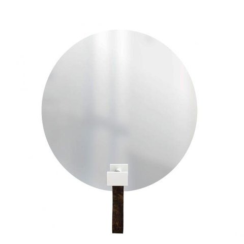 Espelho Decorativo com Gancho Alumínio Branco Retangular com Courino Rajado 50 cm Redondo