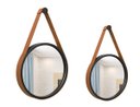 Ver imagem 1 de Kit Espelho Decorativo Adnet Preto Alça Corino Caramelo 20 e 30cm Redondo