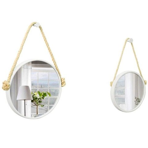 Kit Espelhos Adnet Branco de 30cm + 20 cm com Corda de Sisal Natural