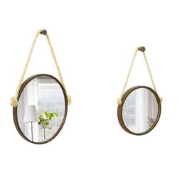 Kit Espelhos Adnet Corten de 30cm + 20 cm com corda de sisal natural - 1