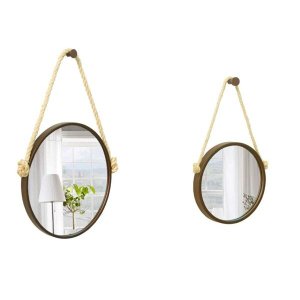 Kit Espelhos Adnet Corten de 30cm + 20 cm com corda de sisal natural