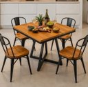 Ver imagem 2 de Mesa Quadrada Madeira Maciça e Ferro Estilo Industrial 80cm