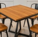 Ver imagem 4 de Mesa Quadrada Madeira Maciça e Ferro Estilo Industrial 80cm
