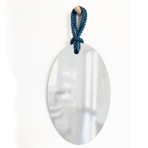 Espelho Decorativo Hole Alça Sisal Blue Oval 60x40 cm