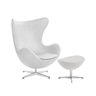 Poltrona Egg com Puff Base Alumínio em Sintético Branco - 1