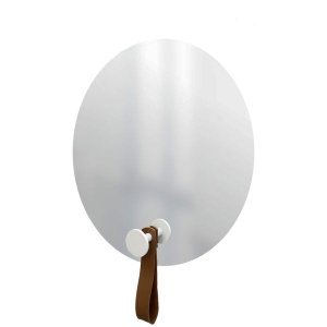 Espelho Decorativo com Gancho Alumínio Branco com Courino Caramelo 50 cm Redondo